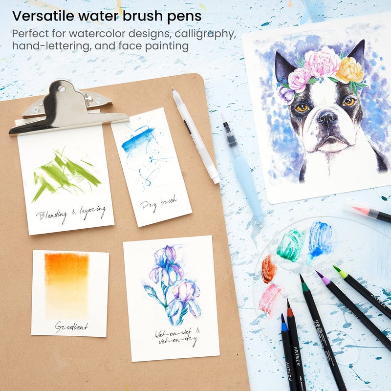 ARTEZA Water Brush Pen  Set of 4  Assorted Soft Nylon Bristle Tips  Self-Moistening Water Brush  Refillable Water Pen - Image 5